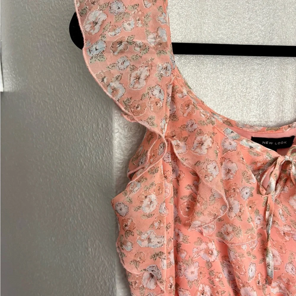 New Look Peach Floral Dress Size 16 Ruffles - Picture 3 of 12